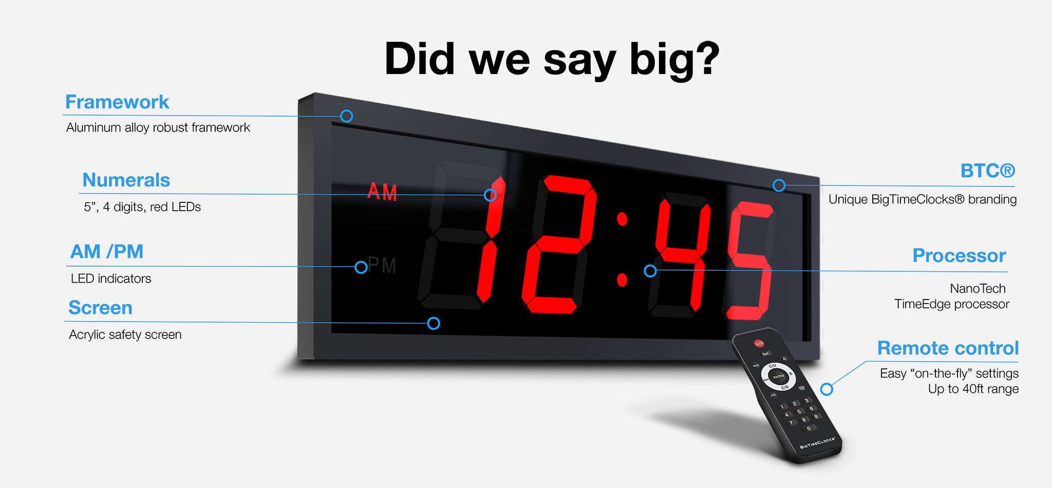 THE HUGE 5″ NUMERALS RED LED CLOCK – BIGTIMECLOCKS